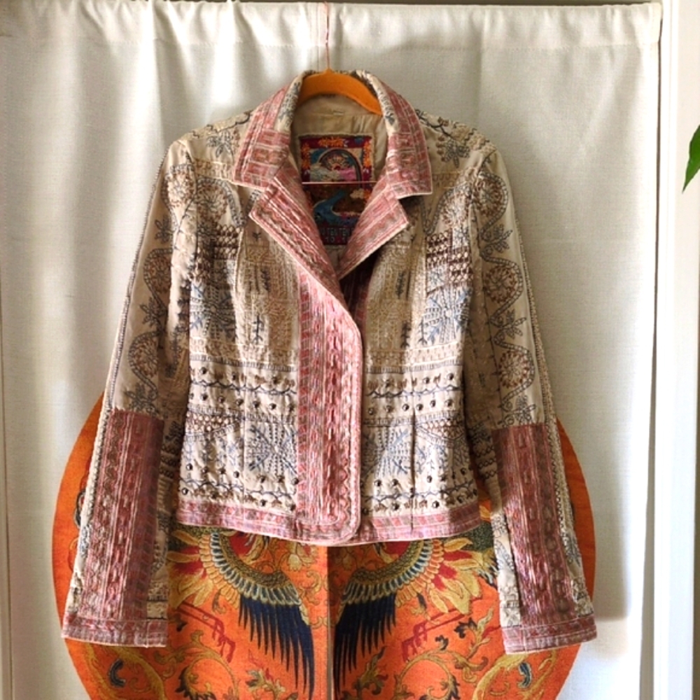 Johnny Was Multicolor Embroidered Blazer